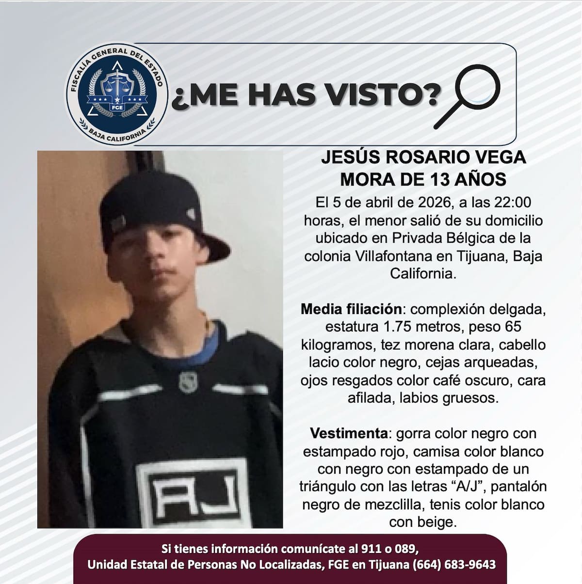 Fue visto por última vez el 5 de abril de 2026.