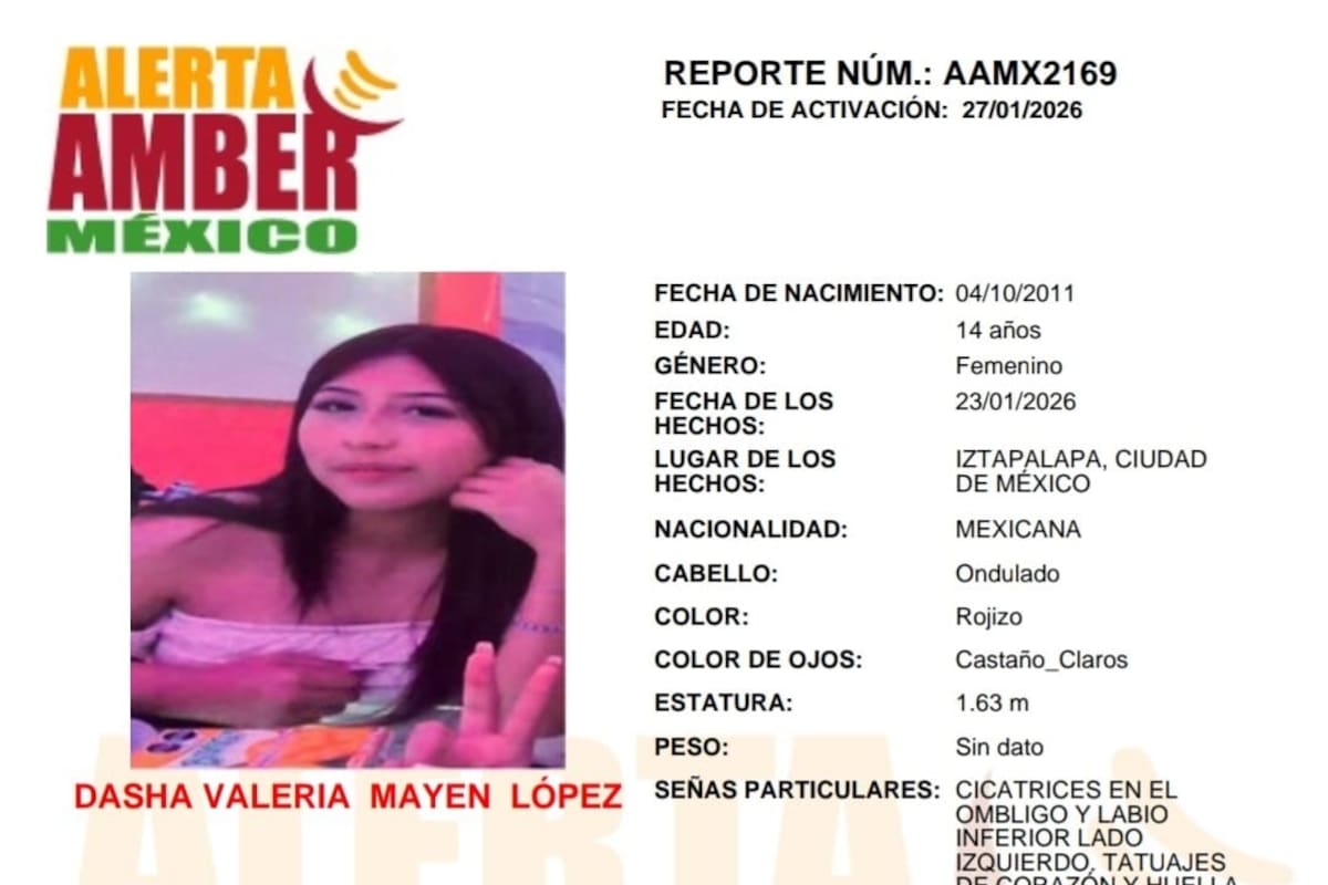 Activan Alerta AMBER por de Dasha Valeria Mayén López de 14 años