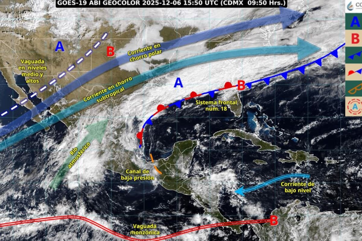 El SMN informa sobre un panorama climático dividido para este domingo 7 de diciembre con fuertes lluvias en el occidente, heladas en el norte y calor en el sureste