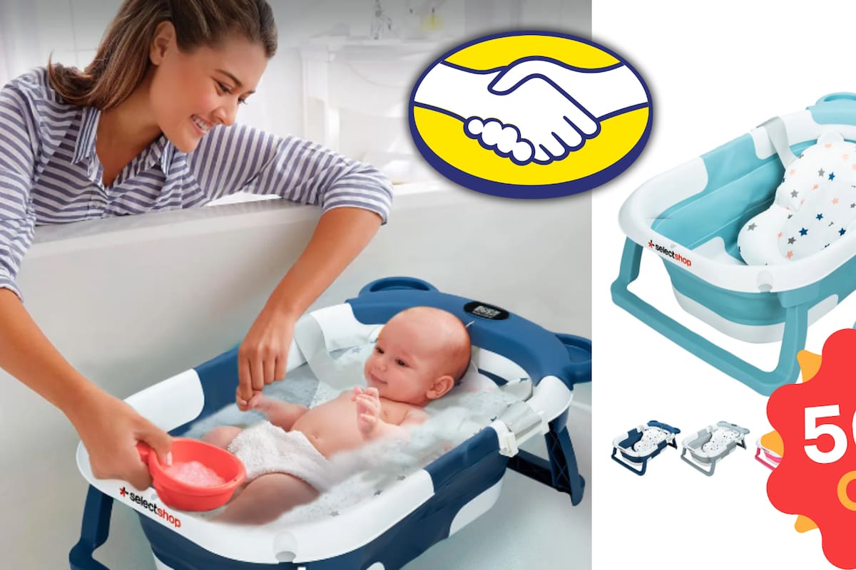 ¡Best seller para bebés! Bañera plegable con cojín y termómetro arrasa en ventas en Mercado Libre