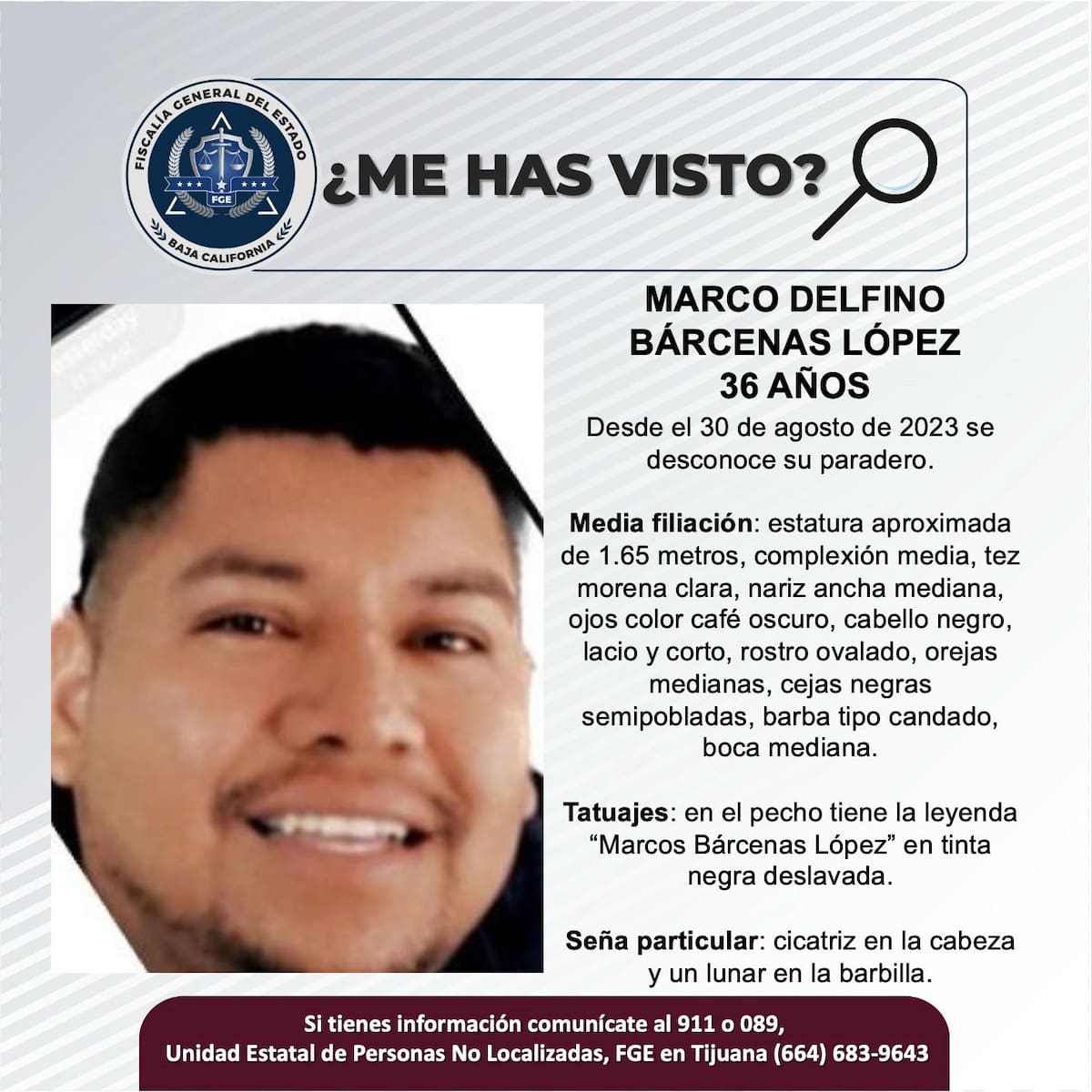 Fue visto por última vez el 30 de agosto de 2023.