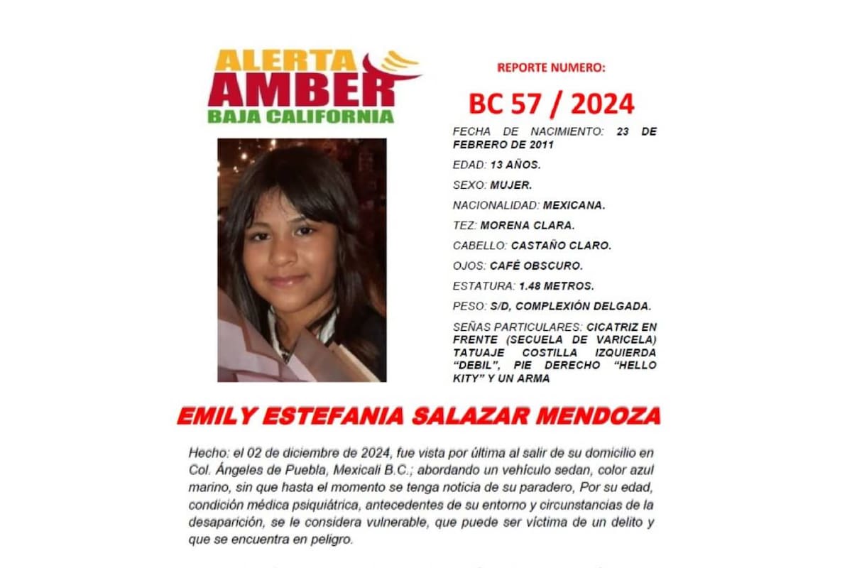 Activan Alerta Amber para localizar a Emily Estefanía Salazar Mendoza
