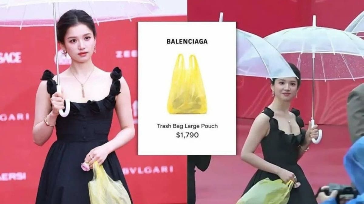 Una “bolsa de plástico” Balenciaga valuada en más de 1,000 dólares causa furor y actriz china Zhang Jingyi lo modela