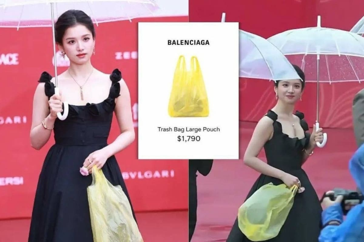 Una “bolsa de plástico” Balenciaga valuada en más de 1,000 dólares causa furor y actriz china Zhang Jingyi lo modela