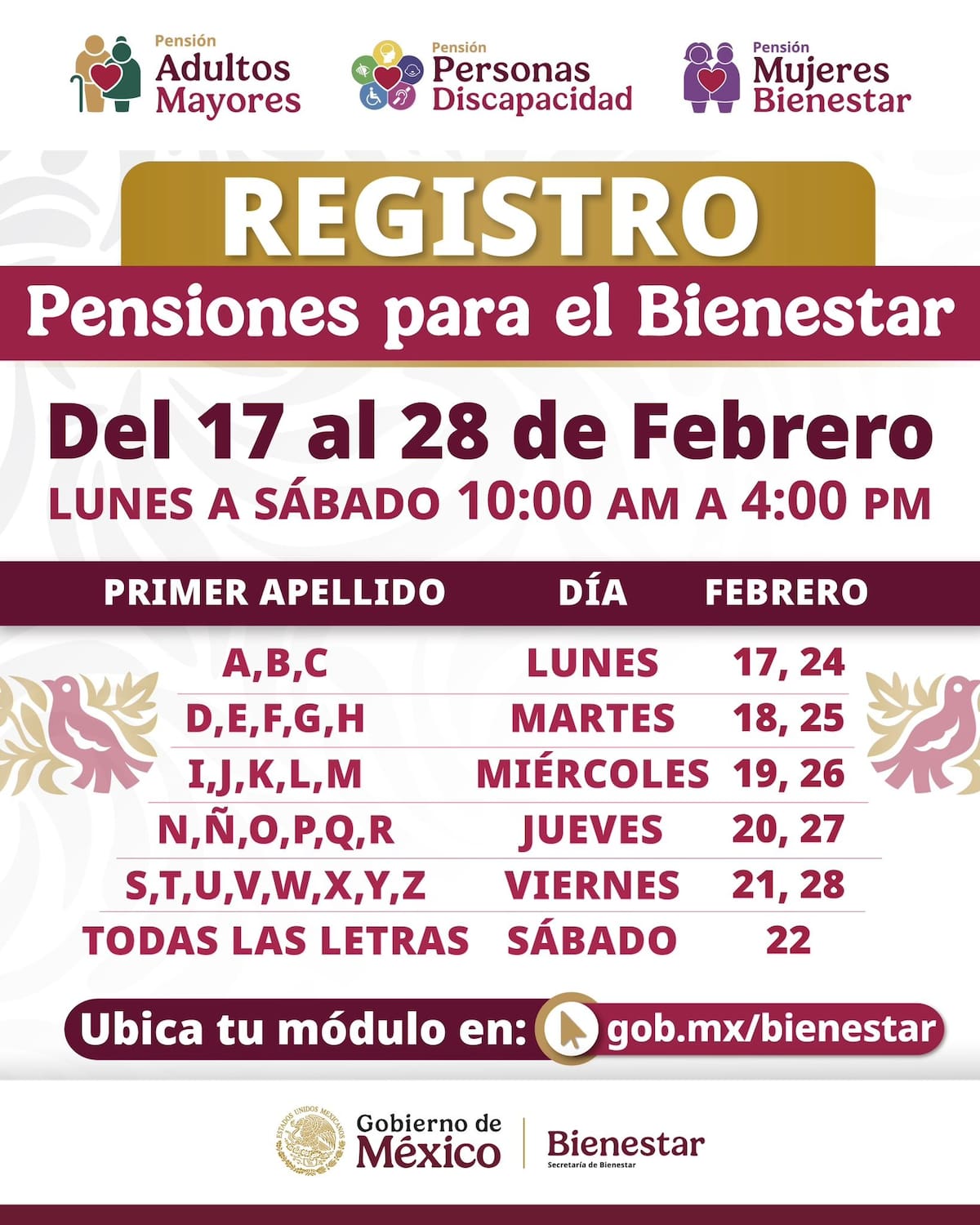 Calendario de registro a Pensión Bienestar 2025. | Crédito: X @A_MontielR