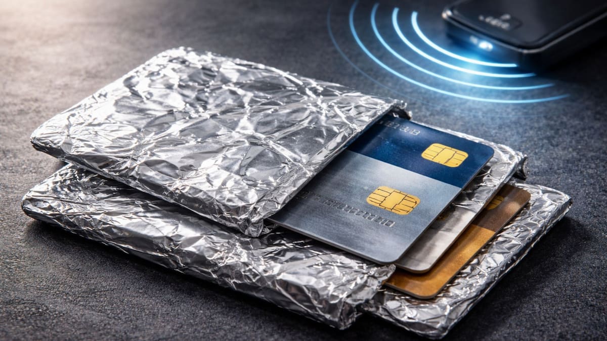 Expertos confirman que envolver sus tarjetas en papel aluminio crea una jaula de Faraday económica que bloquea las ondas de radio y evita el robo de datos bancarios en lugares concurridos