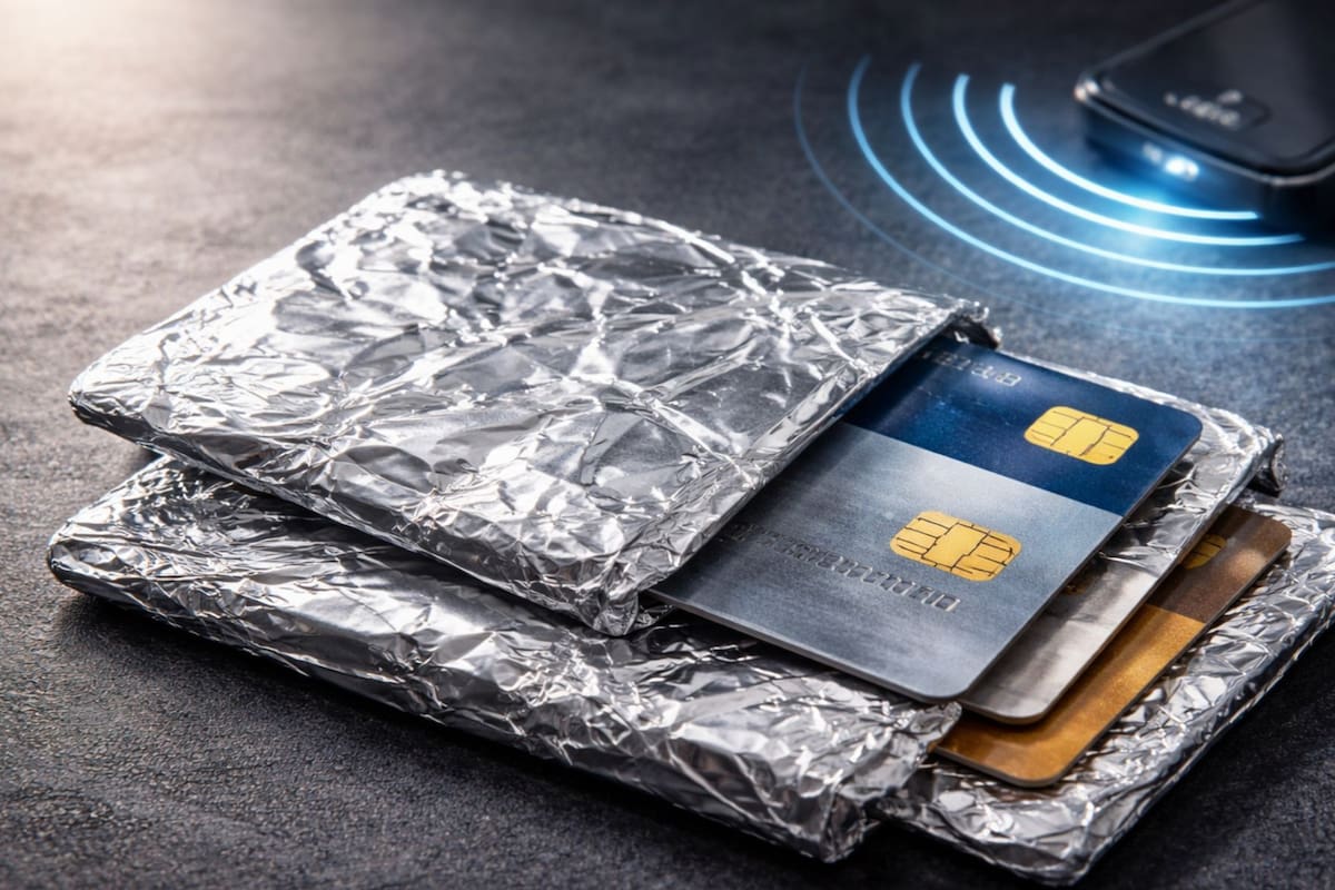 Expertos confirman que envolver sus tarjetas en papel aluminio crea una jaula de Faraday económica que bloquea las ondas de radio y evita el robo de datos bancarios en lugares concurridos