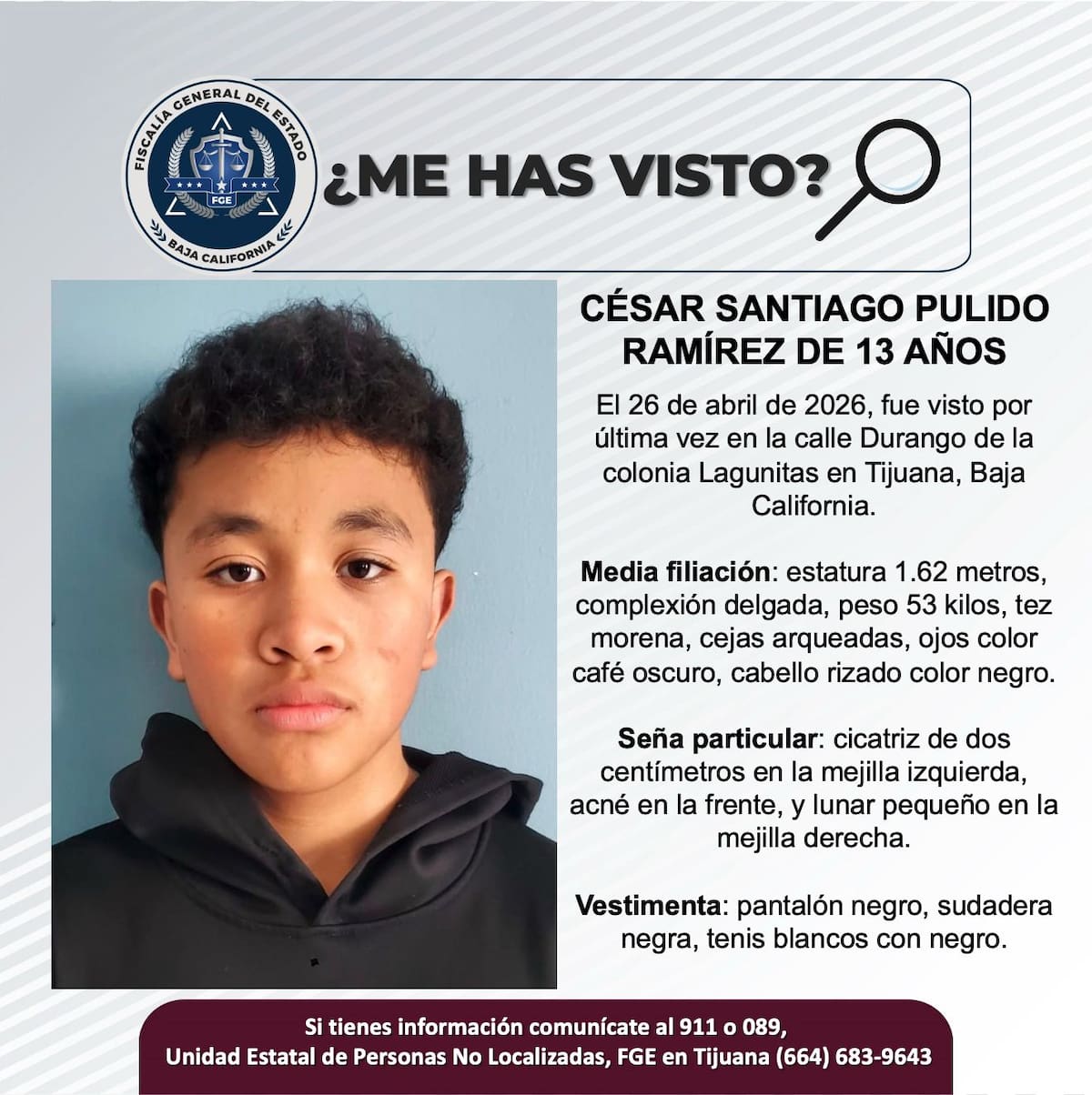 Fue visto por última vez el 26 de abril de 2026.