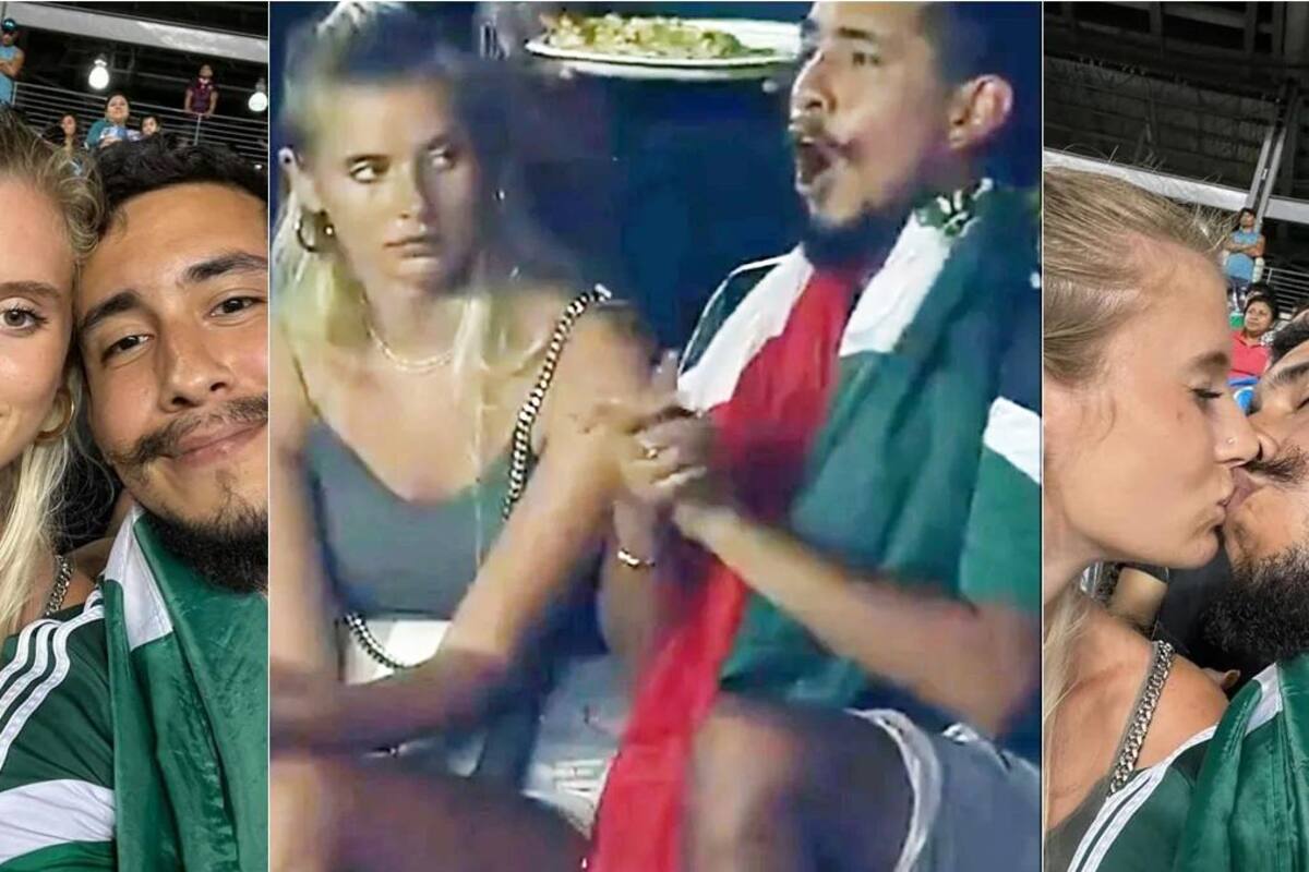 Pareja en cita se roba el México vs Guatemala con romance y besos en las gradas