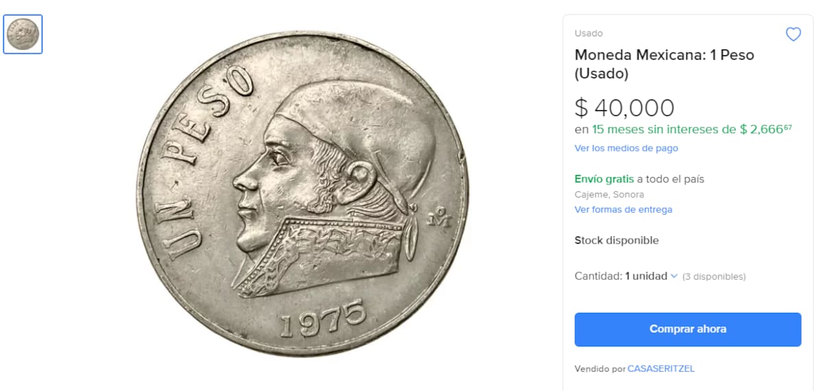 Esta moneda de 1 peso se vende en 40 mil pesos en sitios de compra- venta de Internet