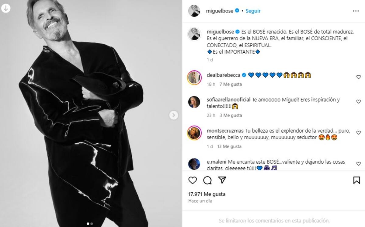 Una nueva faceta de Miguel Bosé / Instagram: @miguelbose