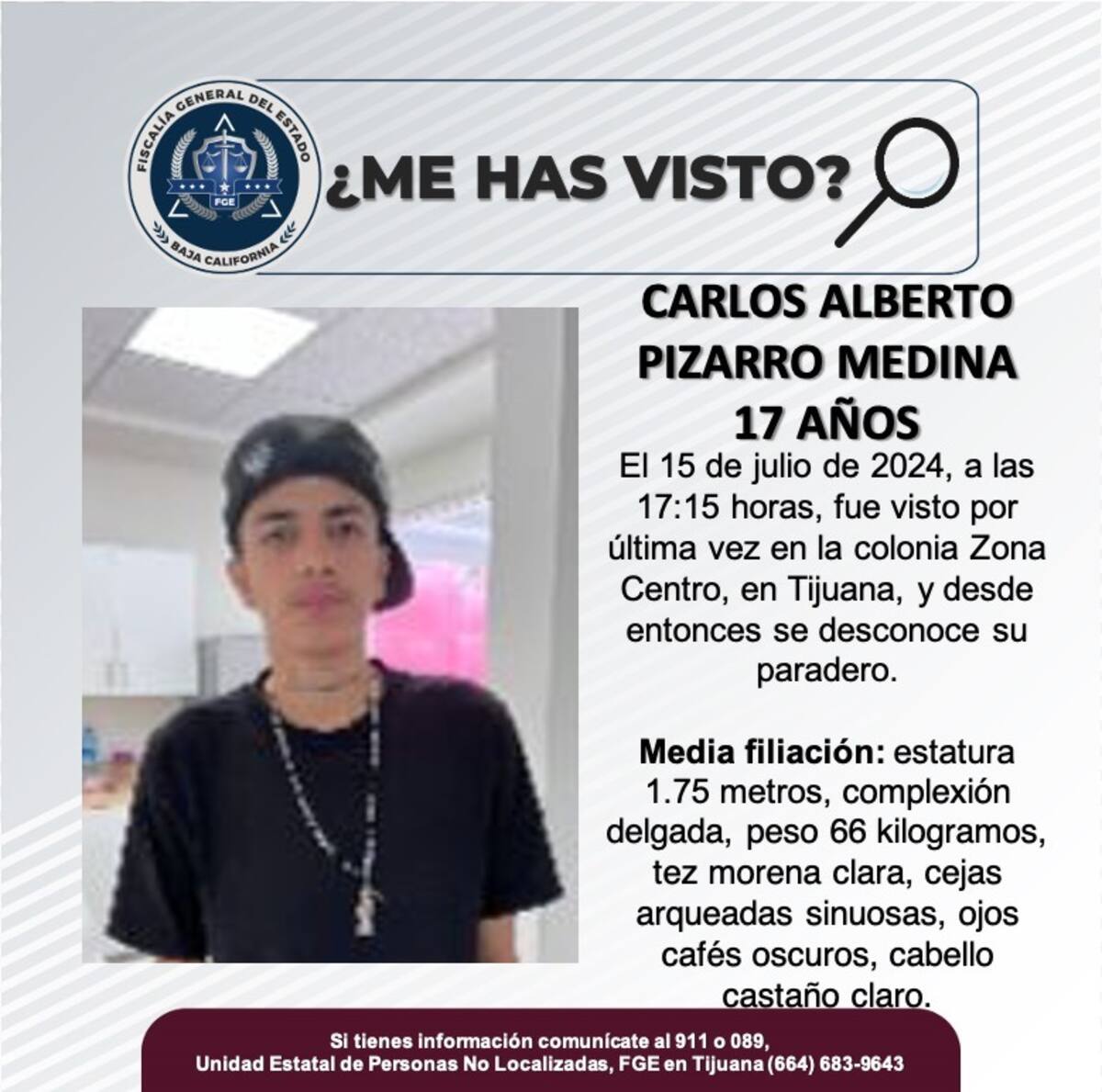 Carlos Alberto Pizarro Medina fue visto por última vez el 15 de julio del 2024.