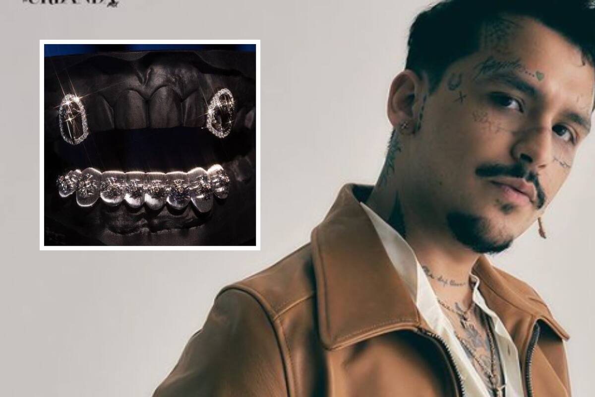 Christian Nodal sorprende con millonaria dentadura hecha con diamantes y zafiros