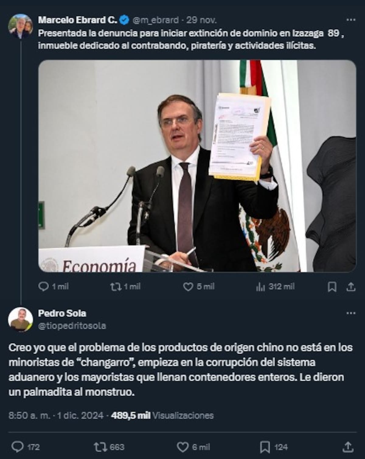 Pedro Sola sorprende con su respuesta a Marcelo Ebrard / Cuenta de X: @m_ebrard