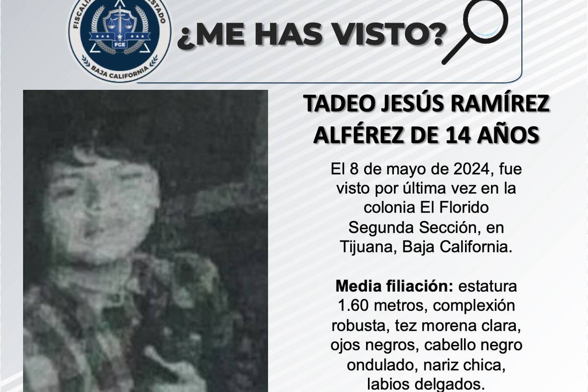 Se busca a Tadeo Jesús Ramírez Alférez de 14 años de edad