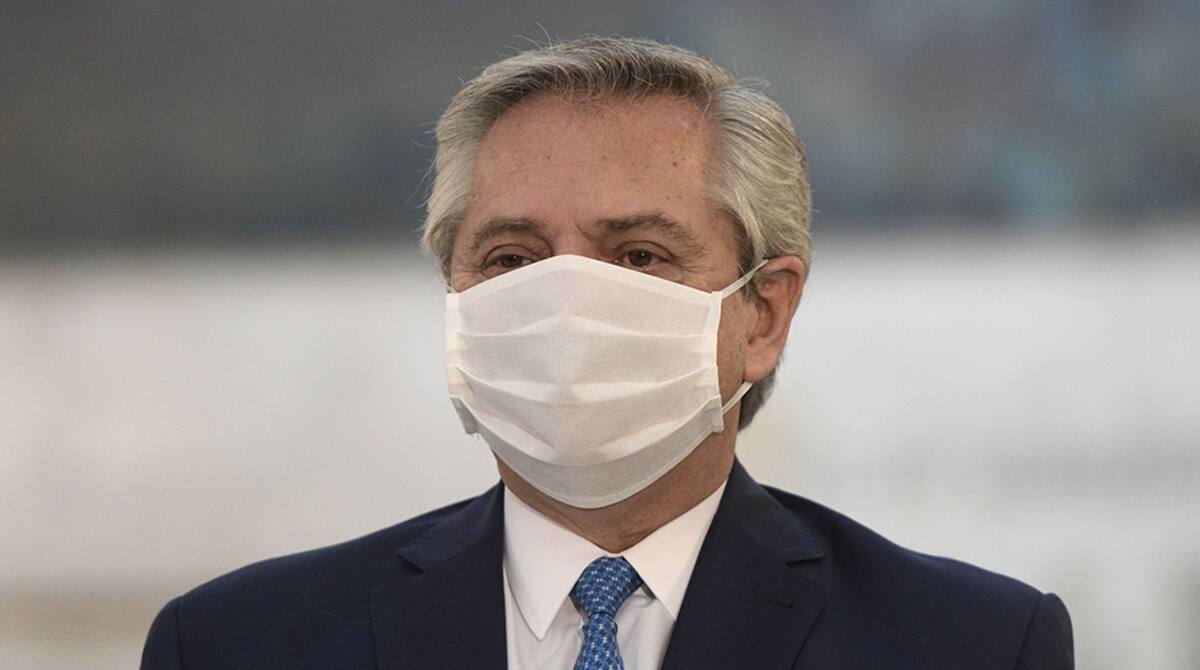 Argentina's President Alberto Fernandez wears a face mask before a camaraderie meeting with the Armed Forces at the Ministry of Defence in Buenos Aires, on July 22, 2020 amid the COVID-19 novel coronavirus pandemic. - Argentina is reopening its economic activity in the capital Buenos Aires, relaxing coronavirus containment measures despite continued high infection rates. (Photo by Juan MABROMATA / AFP) (Photo by JUAN MABROMATA/AFP via Getty Images)