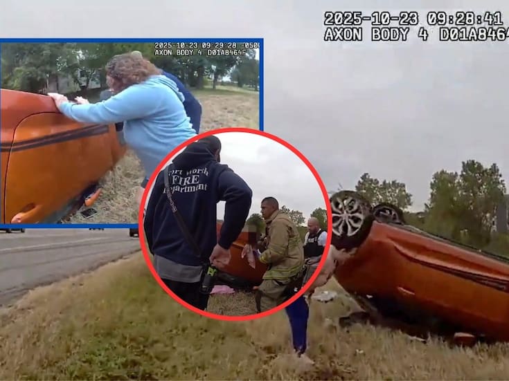 VIDEO: Rescatan con vida a bebé atrapado bajo un vehículo volcado en Fort Worth, Texas; madre e hijo se recuperan favorablemente