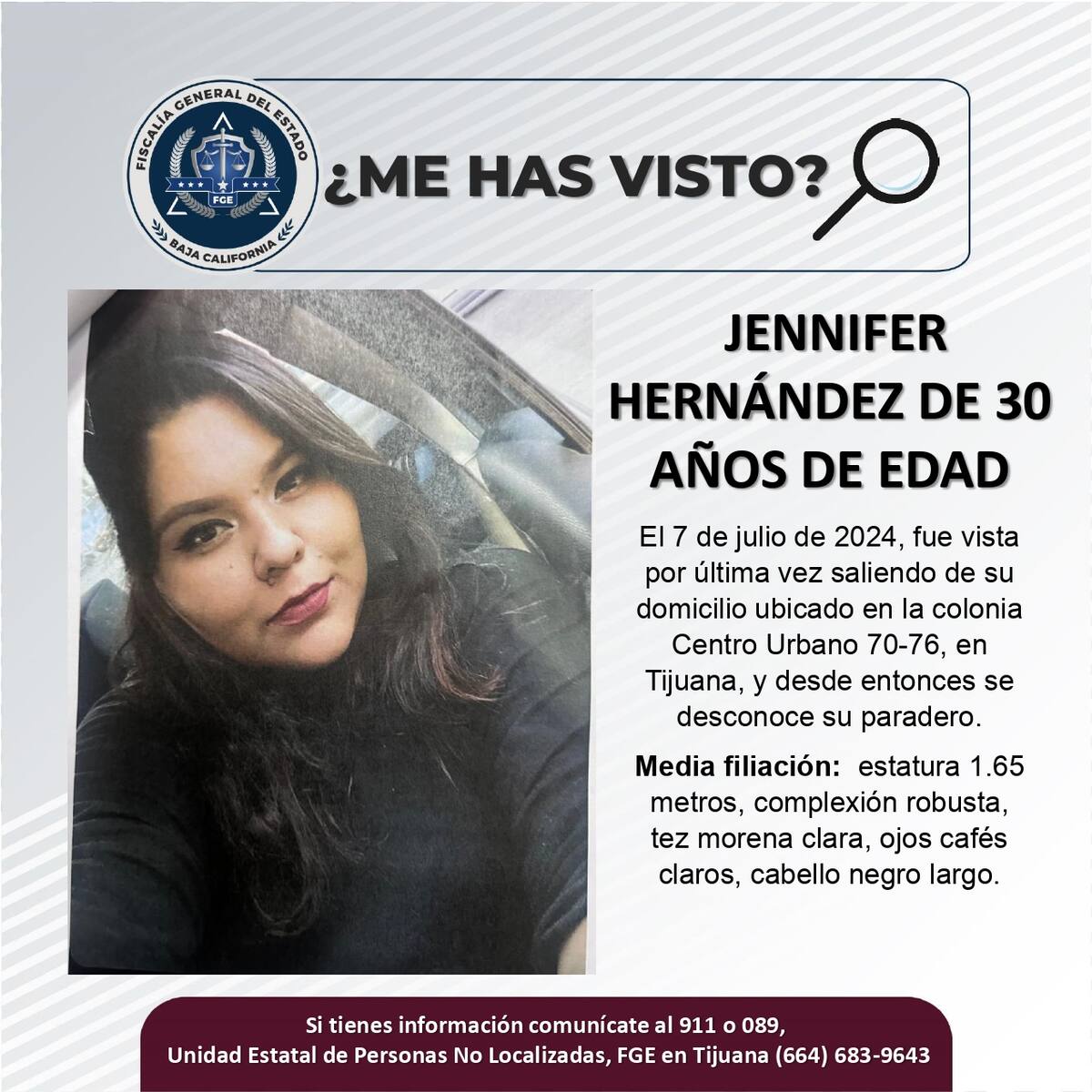 Jennifer Hernández fue vista por última vez el 7 de julio de 2024.