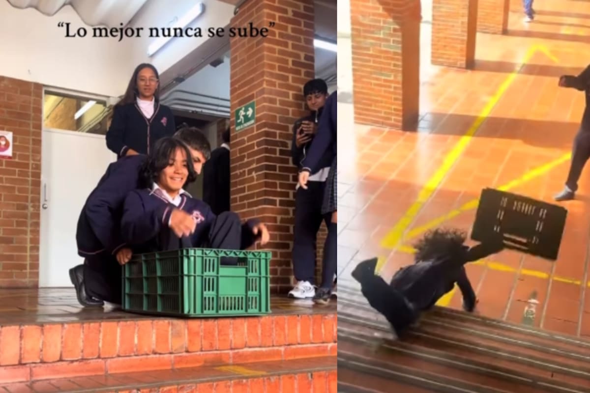 Estudiantes bajan por las escaleras en una jaba y todo termina mal: fueron captados en pleno accidente escolar