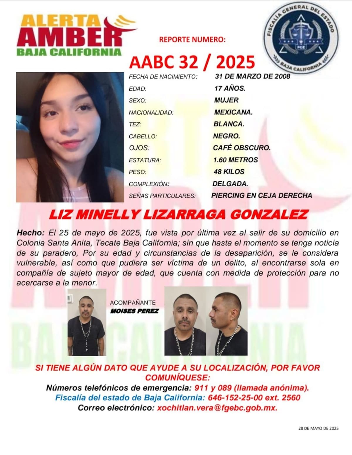 Alerta Amber de Liz Minelly Lizárraga González, de 17 años.