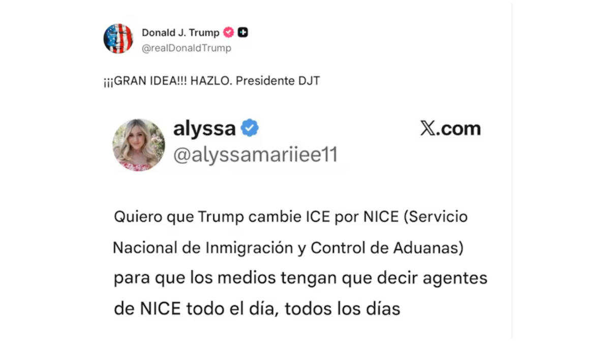 Luego de una sugerencia por redes sociales, Donald Trump podría renombra al ICE como "NICE". | Captura de imagen de la cuenta de Truth Social de Trump