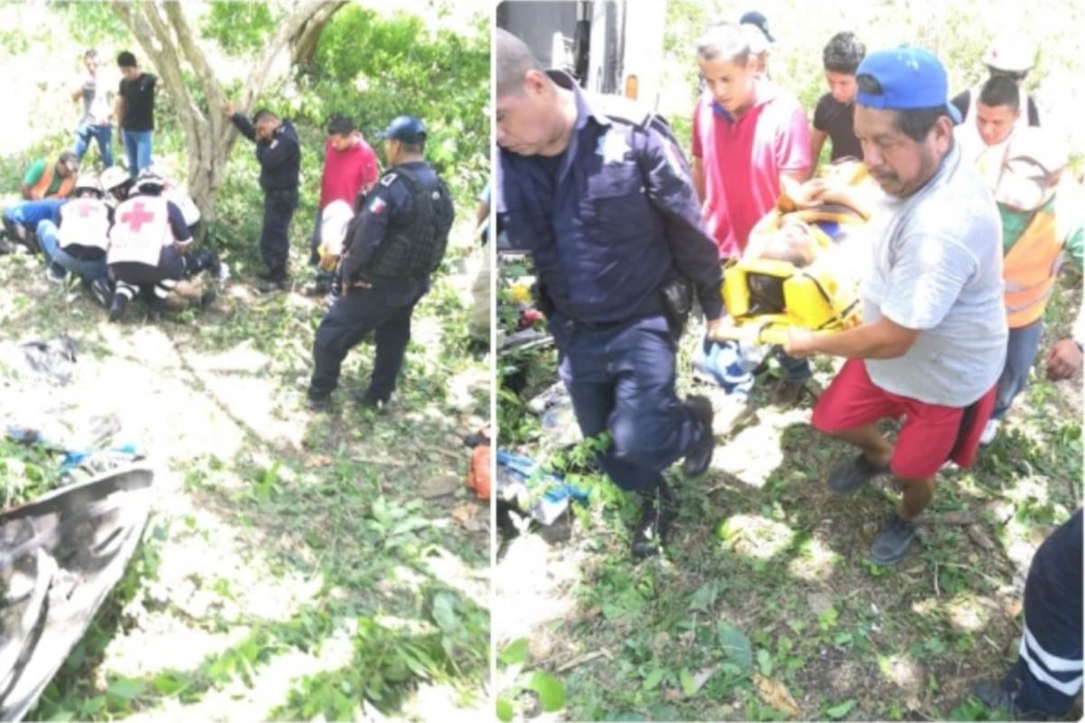 11 heridos en volcadura de camión de pasajeros en Veracruz