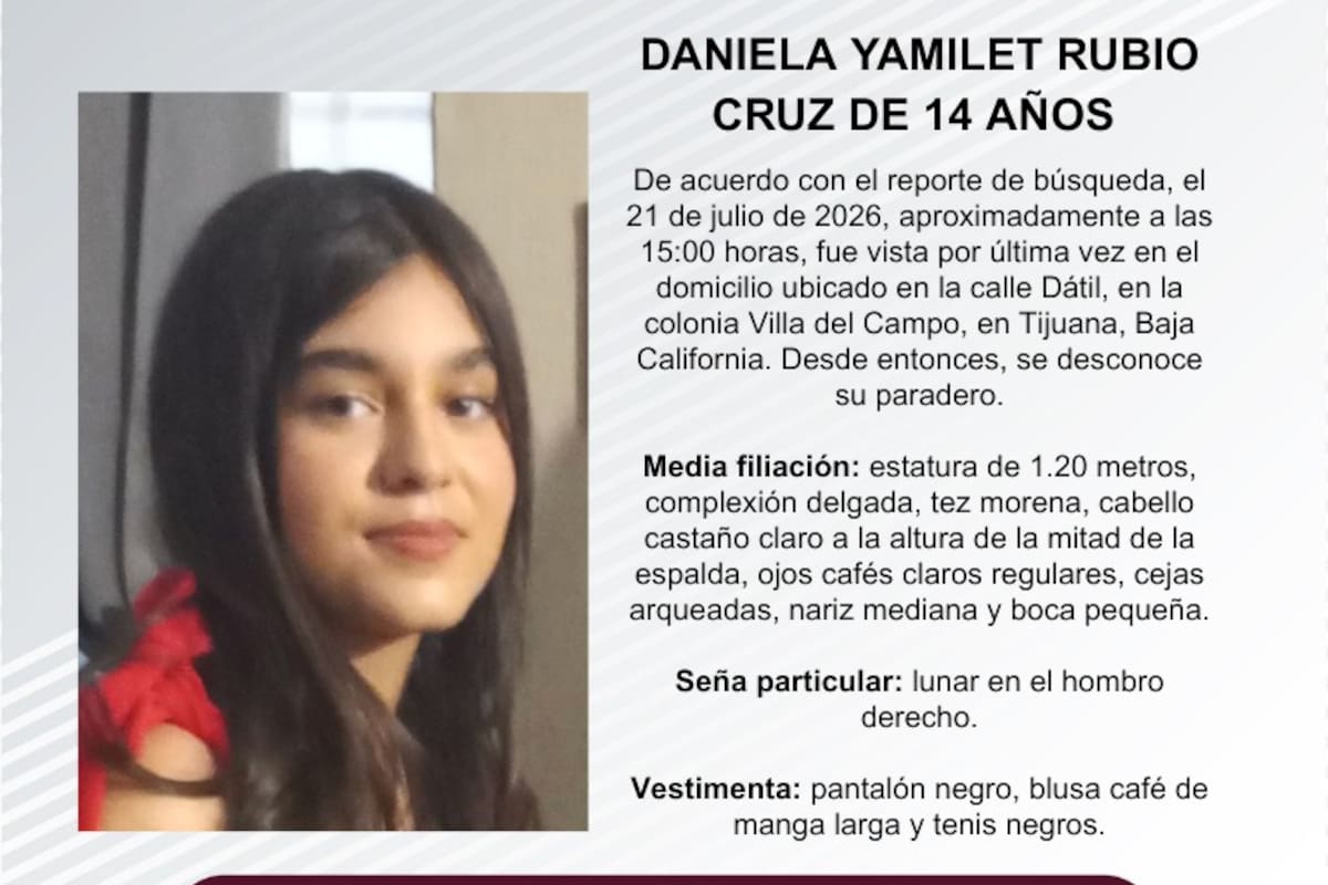 Se busca Daniela Yamilet Rubio Cruz de 14 años de edad