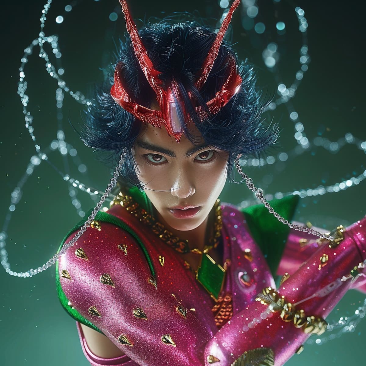 Con ojos rasgados y piel morena, la representación digital de Shun de Andrómeda cobra vida, capturando la esencia de su alma pura y gentil disposición.