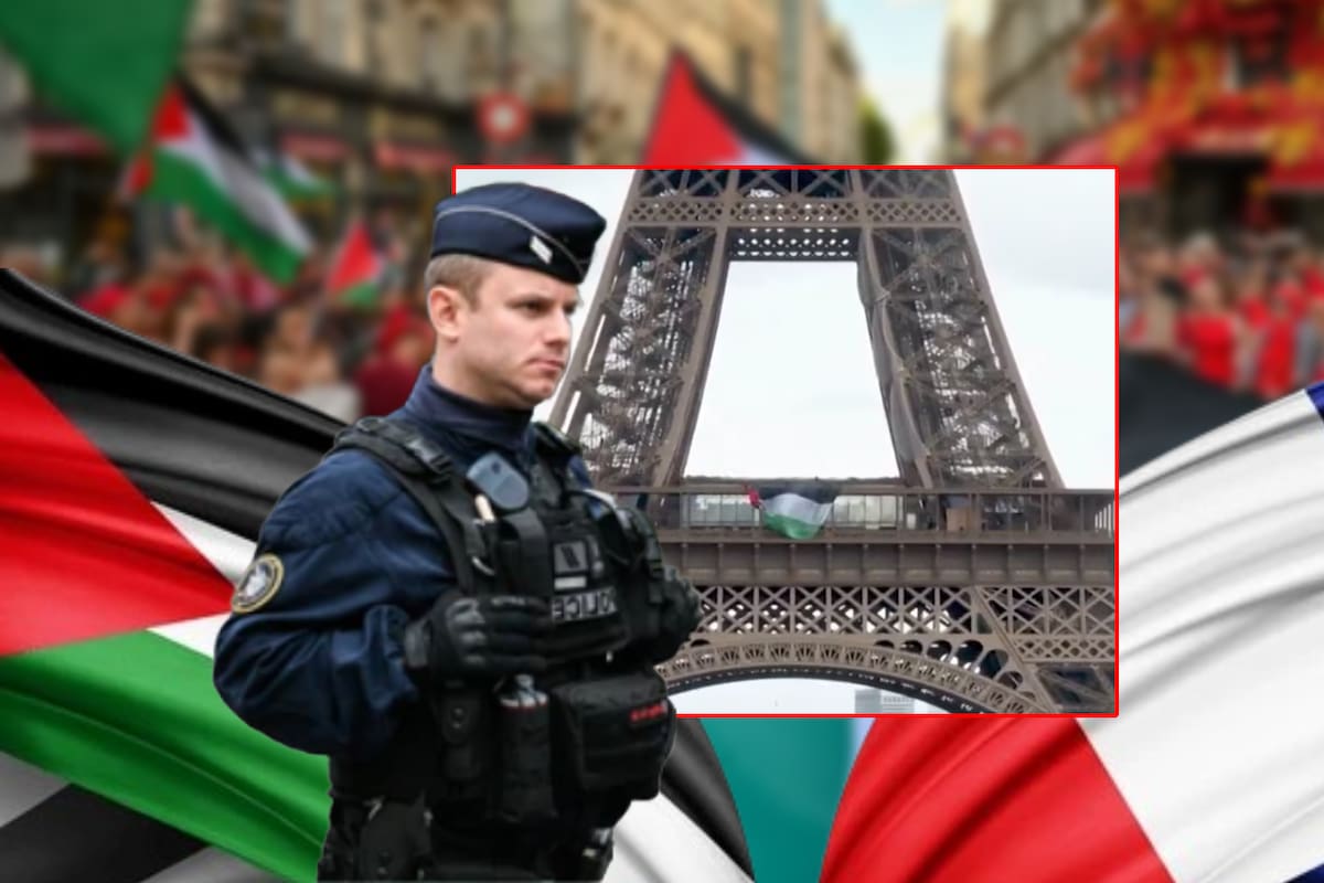Colocan bandera de Palestina en la Torre Eiffel y acaban detenidos por “poner en peligro la vida de otras personas”
