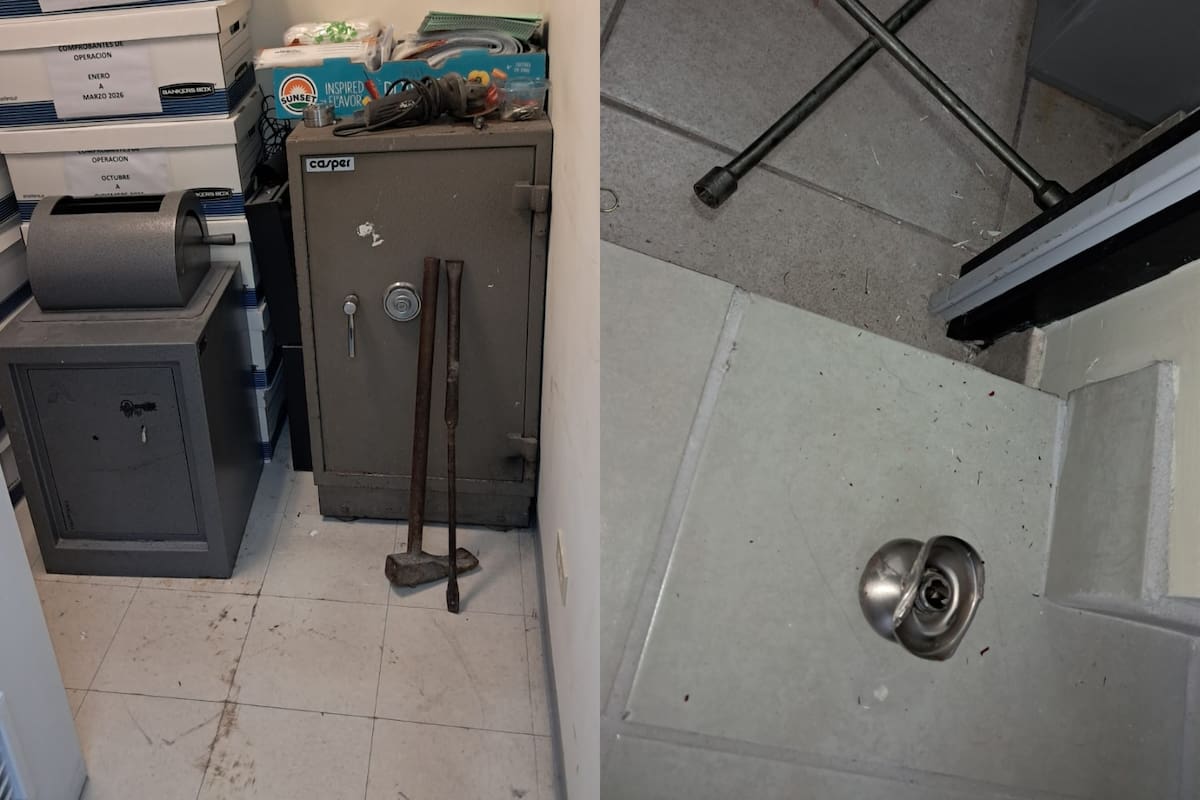 La puerta y una caja fuerte de las oficinas de la CESPM presentaban daños al momento de la intervención policial.