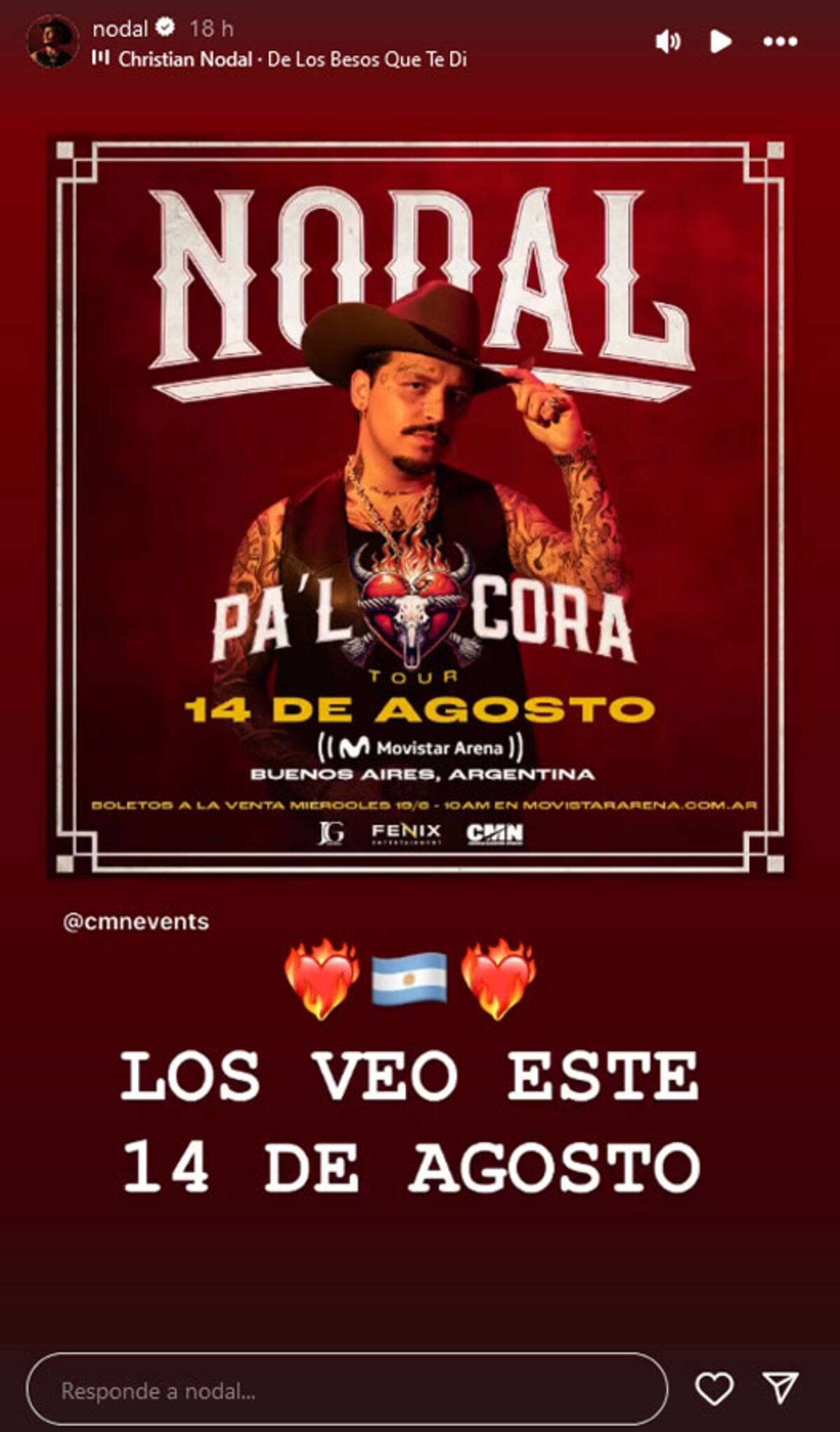 Anuncio del concierto de Christian Nodal en Argentina