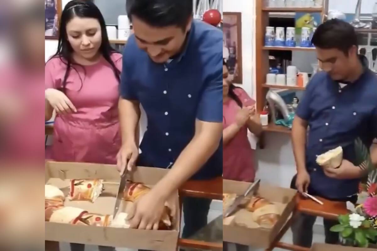 VIDEO: hombre saca de la Rosca de Reyes una prueba de embarazo positiva y su reacción se vuelve viral