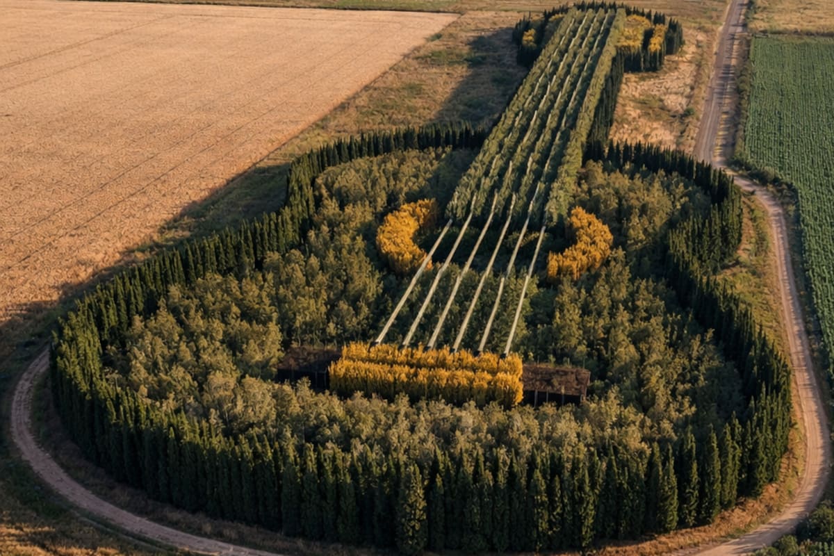 Plantó miles de árboles para formar una guitarra en medio del campo en y convirtió el amor por su esposa en una obra visible solo desde el aire