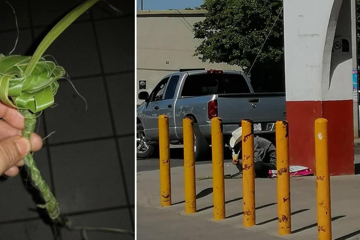 Regala joven raspado a artesano mayor y él le obsequia flor hecha con hojas de palma