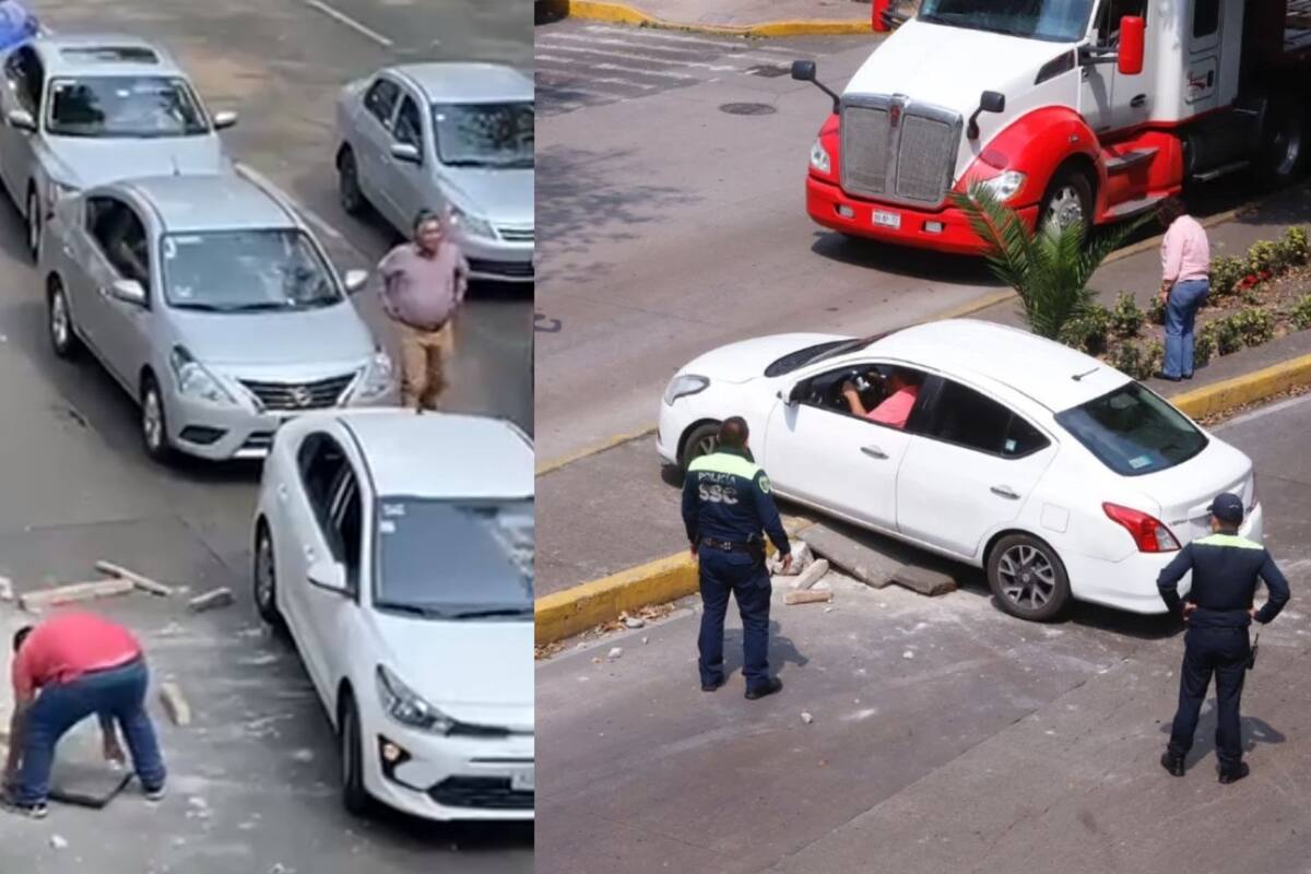 ¡Una mexicanada! Automovilistas tuvieron que improvisar rampa para evadir bloqueo en CDMX