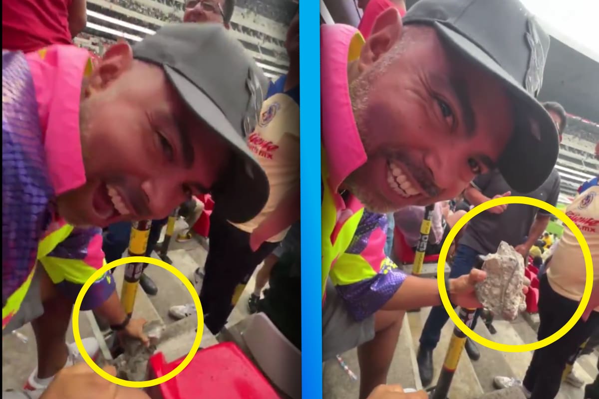 VIDEO: Aficionado muestra un pedazo de escombro del remodelado Estadio Banorte