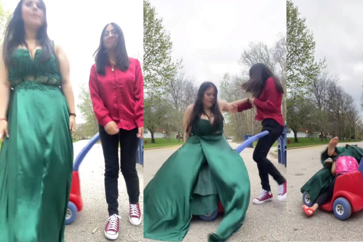 VIRAL: dos chicas intentan hacer una tendencia para TikTok y una de ellas termina casi aplastando a una niña
