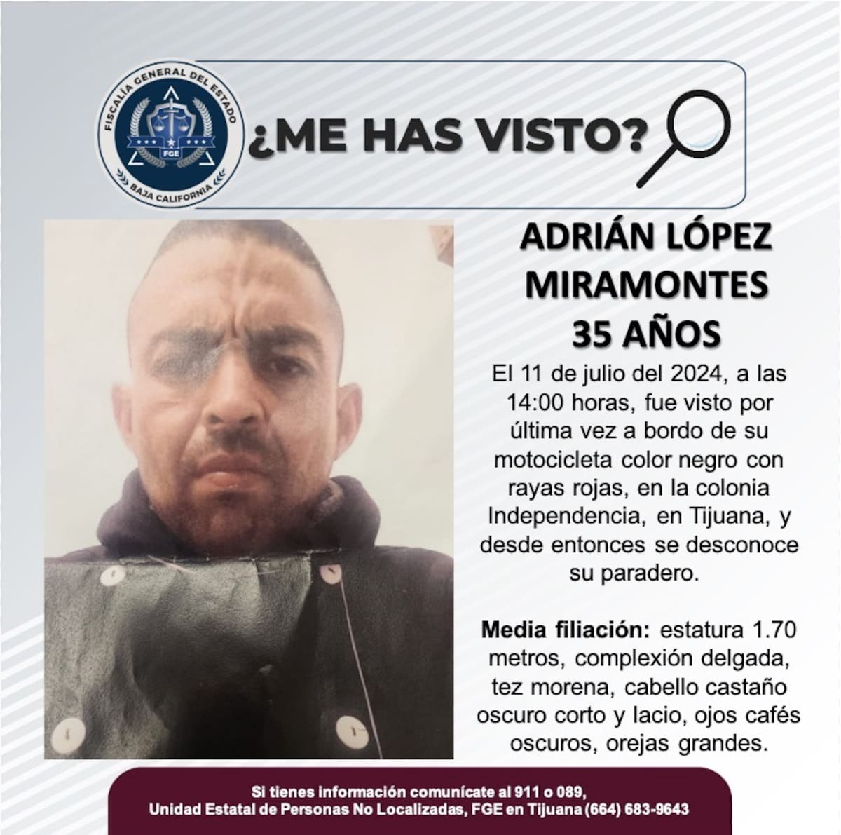 Adrián López Miramontes fue visto por última vez el 11 de julio de 2024.