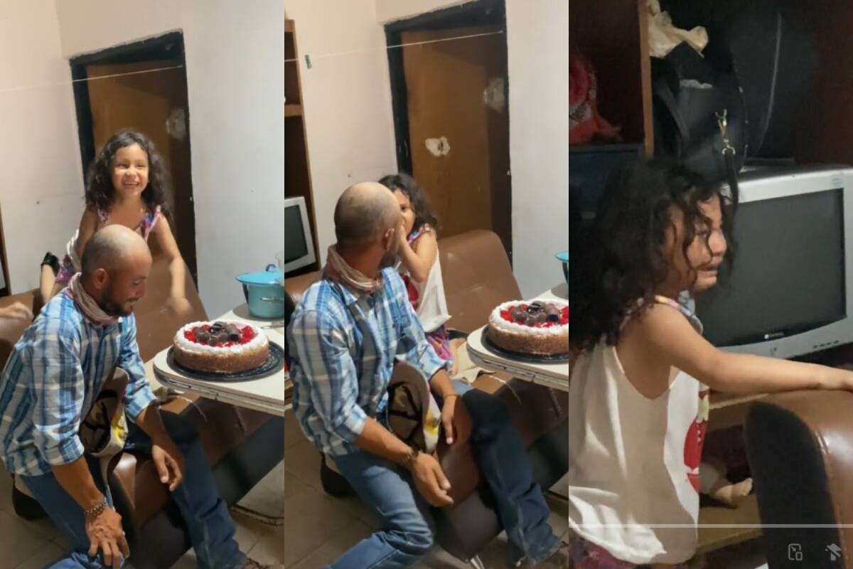 Niña intenta estrellar el rostro de su padre en el pastel, ¡pero fue ella la que terminó llorando!