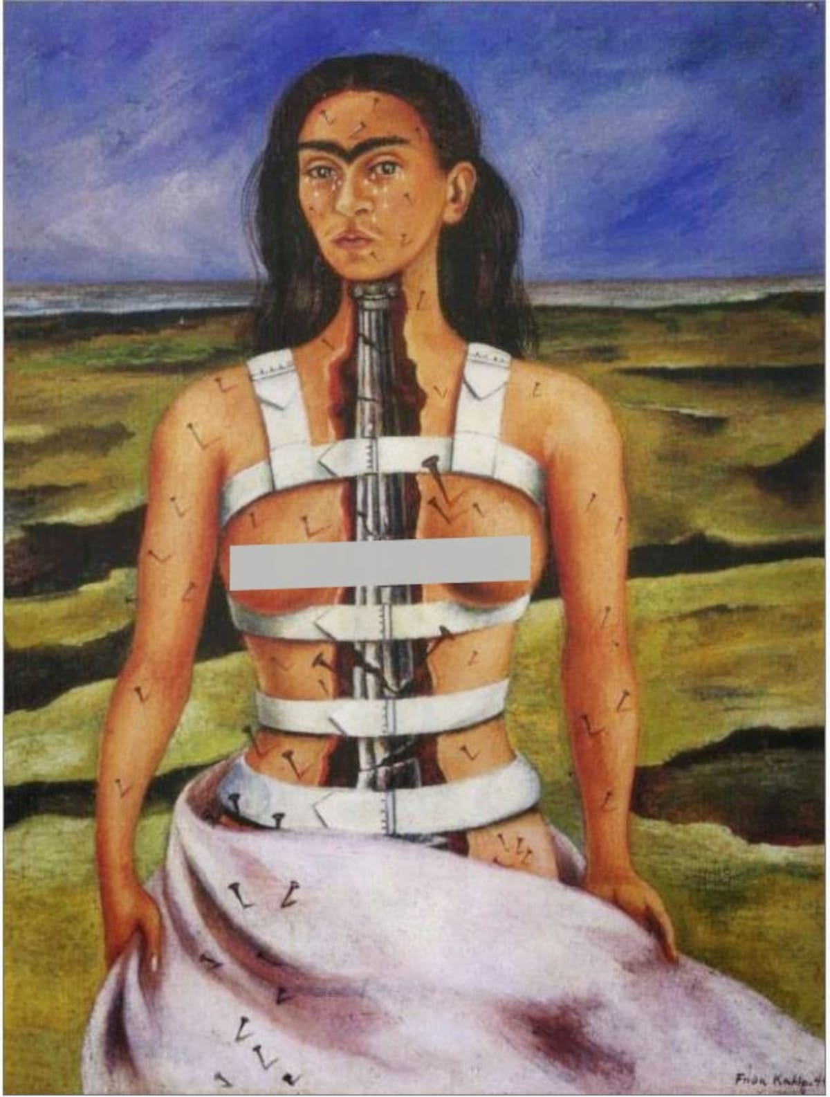 La columna rota, obra de Frida Kahlo que simboliza su dolor físico y emocional tras su accidente.