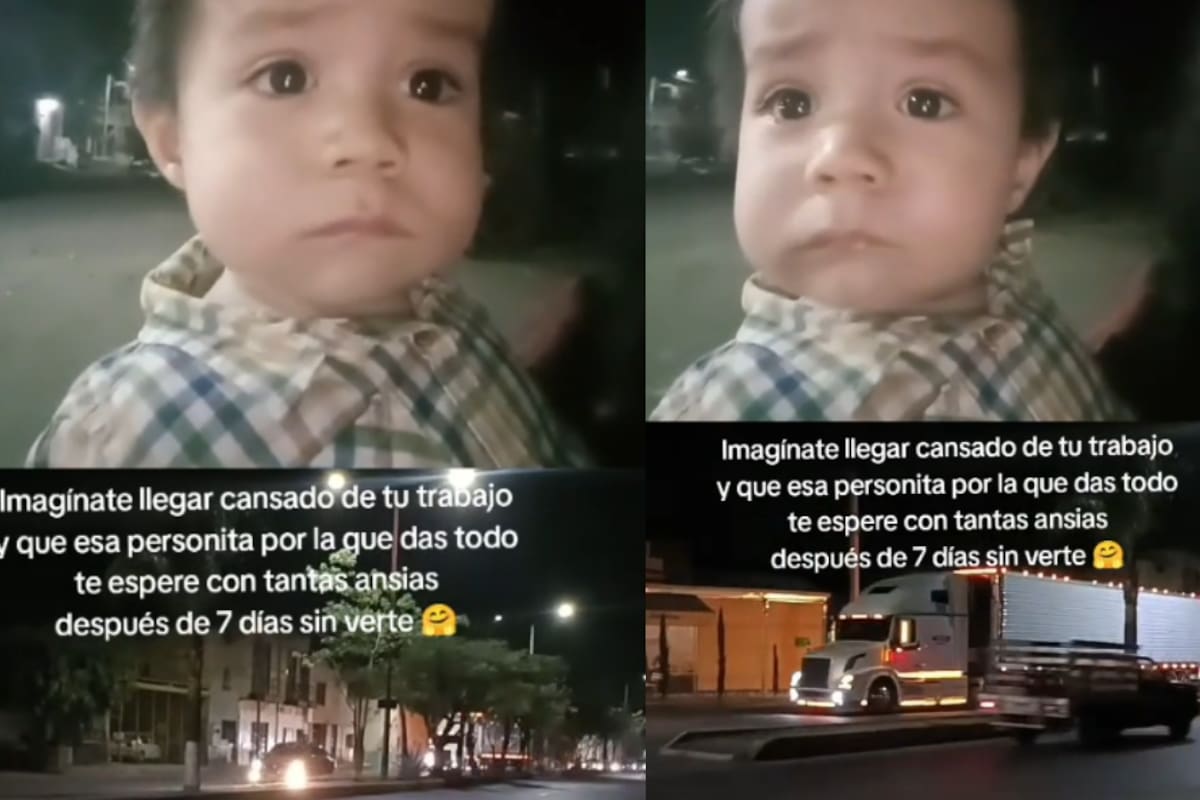 Bebé espera con tierna carita a su papá trailero tras días sin verlo y enternece a todo internet