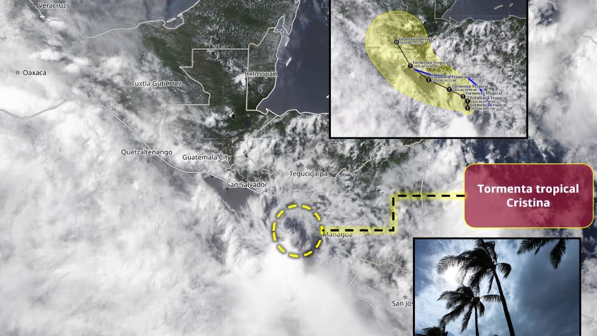 Tormenta tropical Cristina se forma en el Pacífico tras intensificarse la Depresión Tropical Tres-E frente a Centroamérica y avanza hacia el norte, advierte el SMN