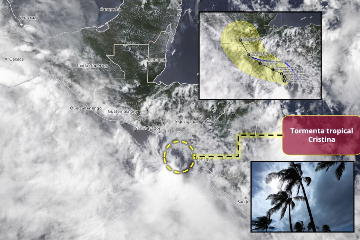 Tormenta tropical Cristina se forma en el Pacífico tras intensificarse la Depresión Tropical Tres-E frente a Centroamérica y avanza hacia el norte, advierte el SMN