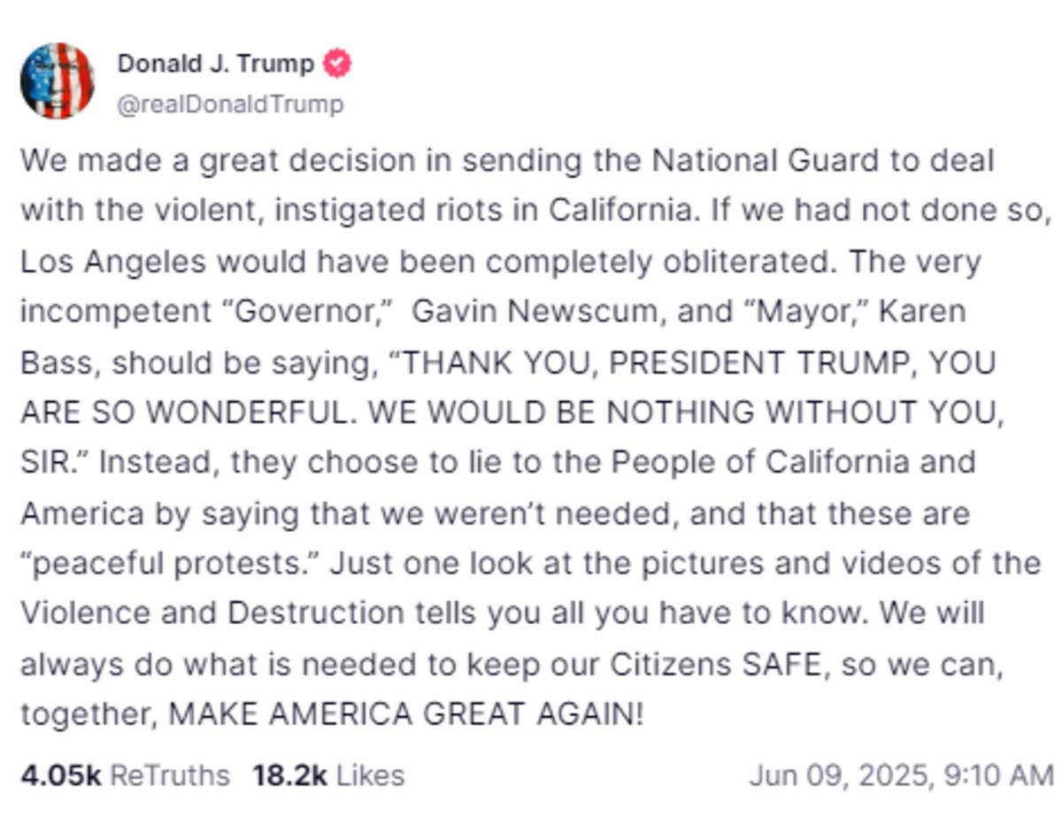 Desde su red social Truth Social, Trump escribió. FOTO: Captura de Pantalla