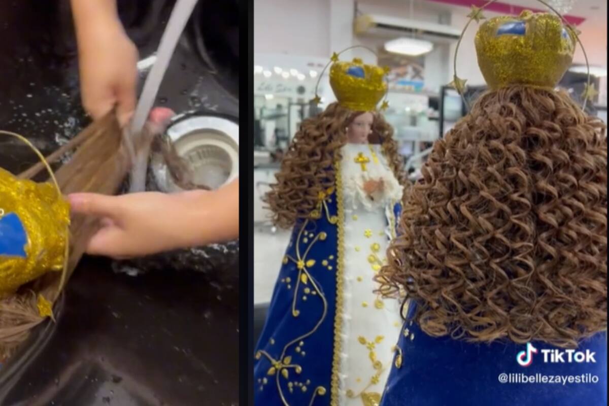 TikTok: Estilista lava y peina el cabello de una virgen de cerámica