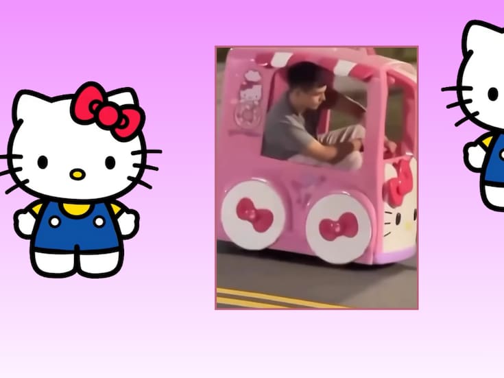 “Hoy conocí la envidia.”: Joven se vuelve viral al ser captado manejando un carrito infantil de Hello Kitty