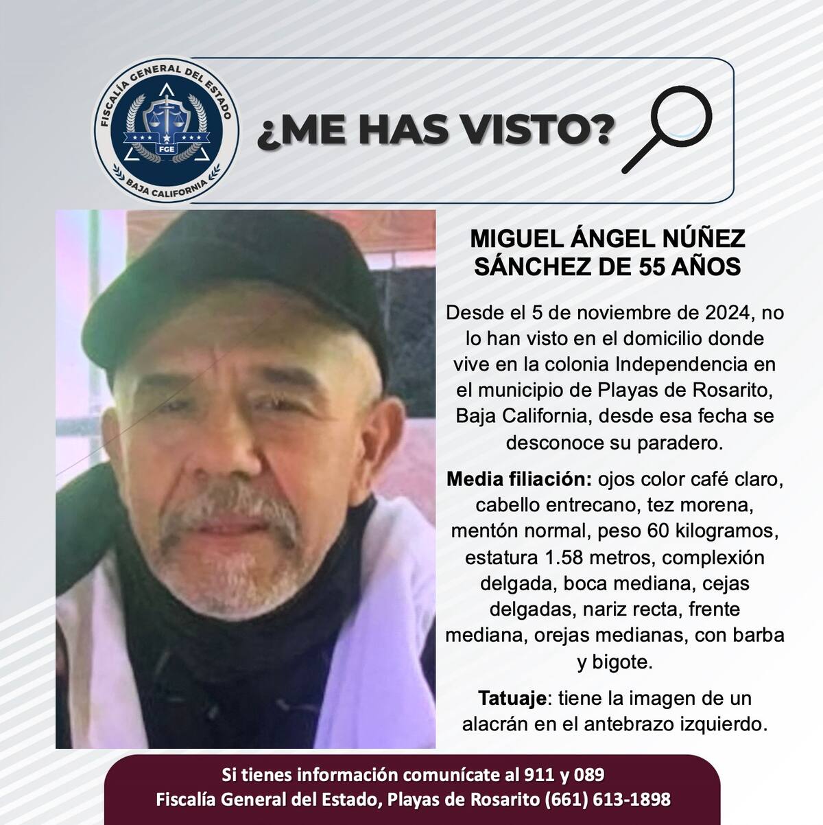 Miguel Ángel Núñez Sánchez fue visto por última vez el 5 de noviembre de 2024.