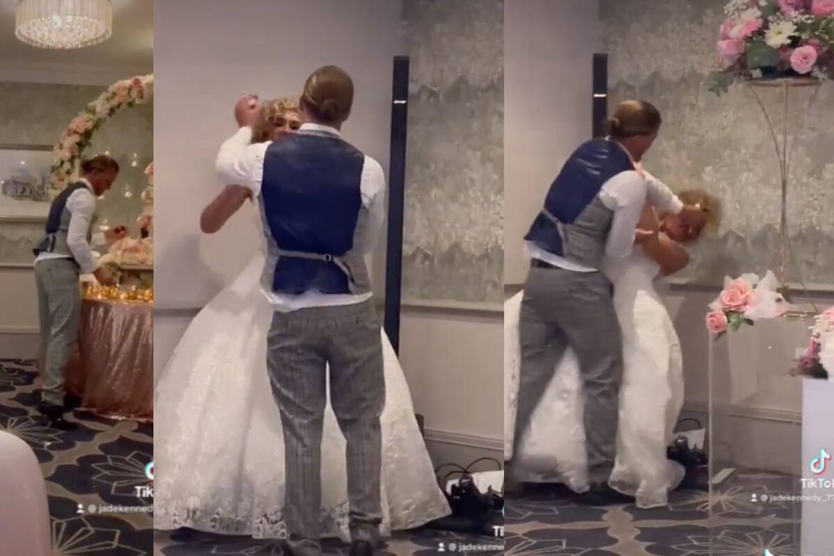 VIDEO: ¡Pastelazo! Novio le arroja pastel a su esposa en plena boda