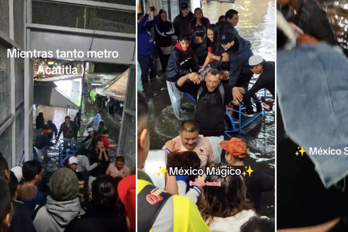 VIDEO: Por solo 10 pesos, comerciantes cargan a usuarios del Metro en calles inundadas de la CDMX
