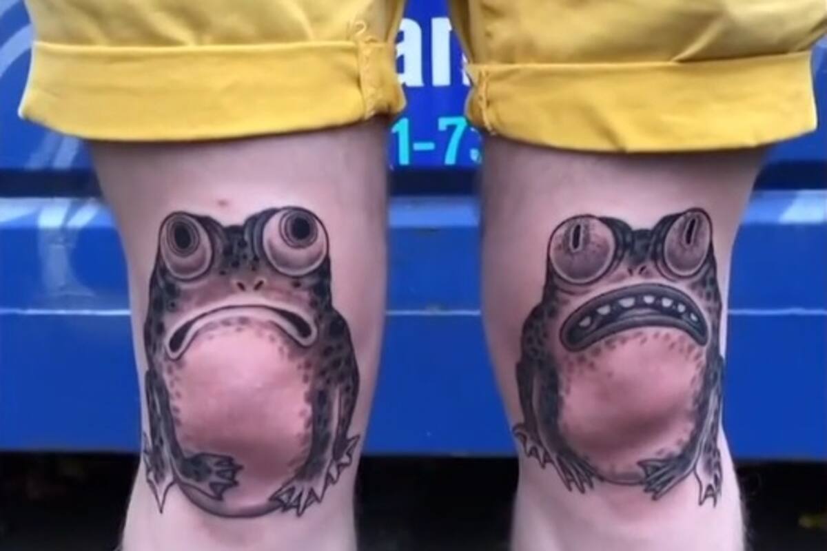 Se tatuó dos ranas en las rodillas y el resultado sorprende a las redes